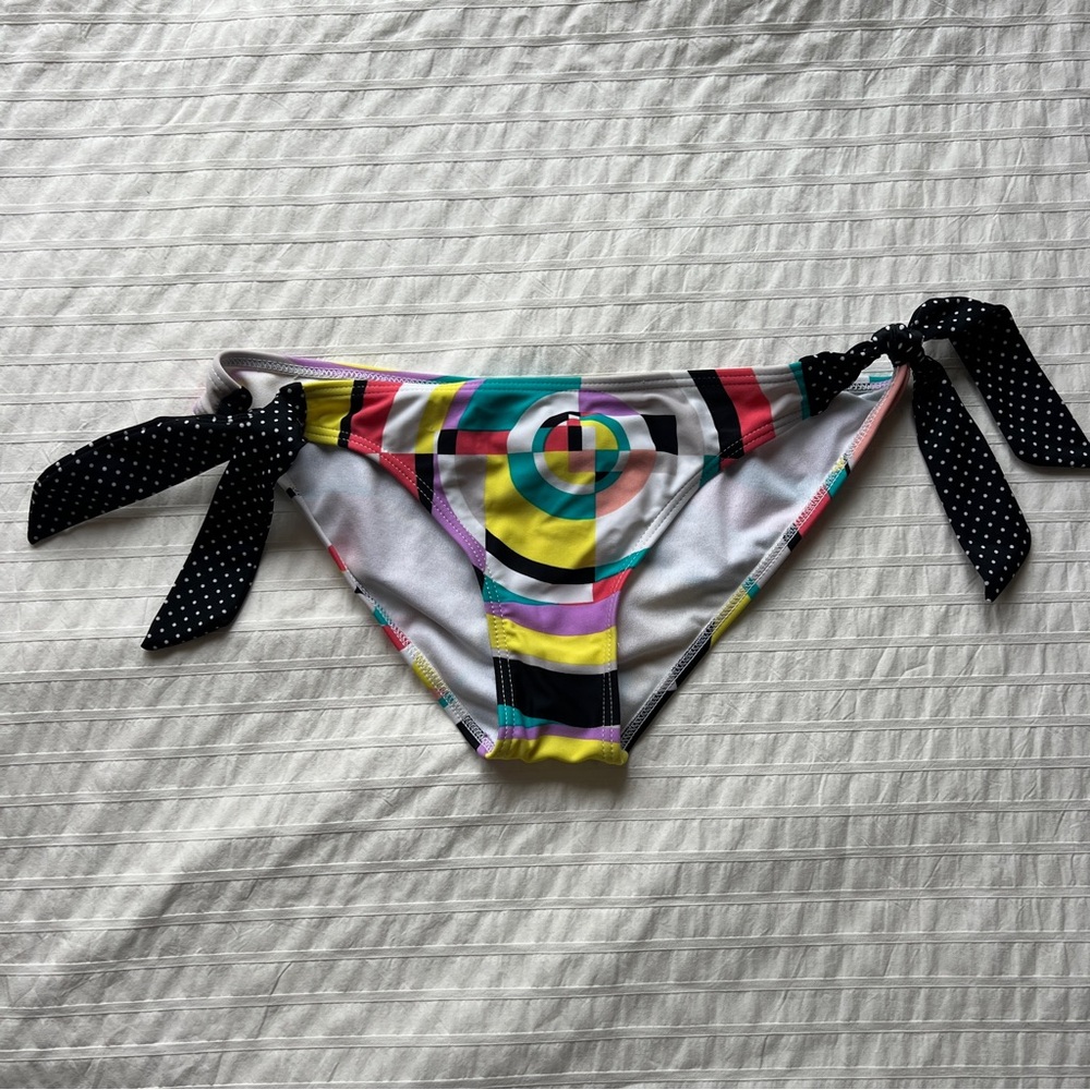 Roxy Abstract Color Block and Polka Dot Bikini Bottom, M